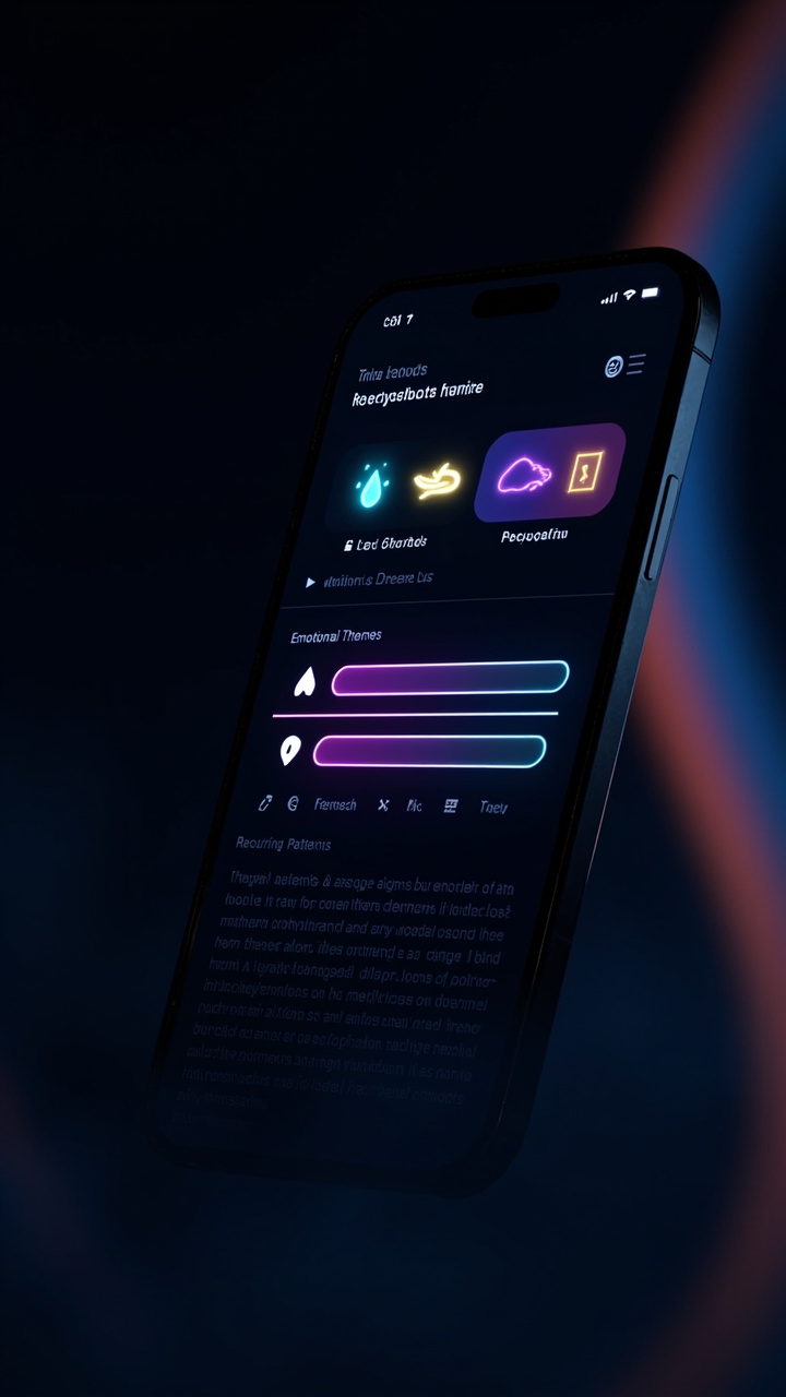 Dreamvio app — AI dream interpretation screen with Jungian analysis and symbol breakdown